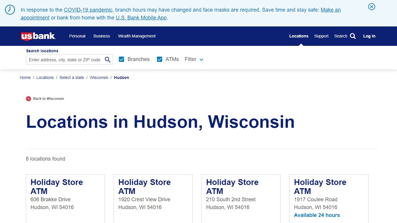 Bank & ATM’s in Hudson Area | US Bank